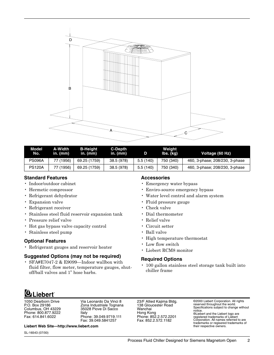 Liebert Process Fluid Chiller PS120A User Manual | Page 2 / 2