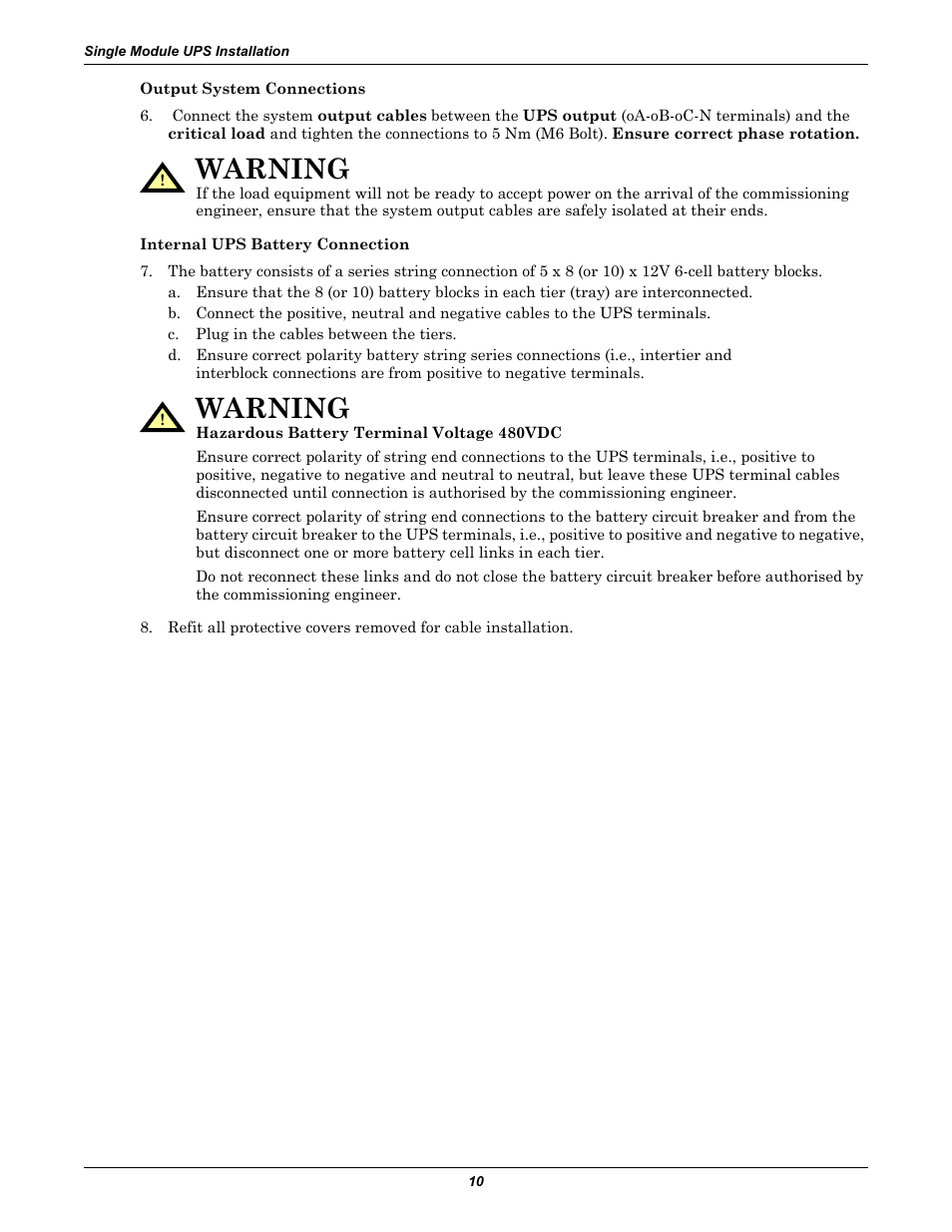 Warning | Liebert Emerson NX UPS System User Manual | Page 18 / 88