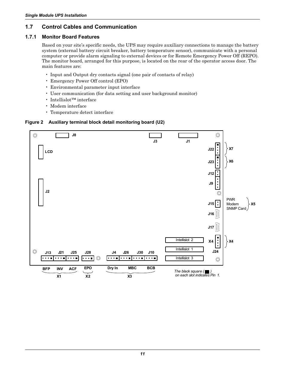 7 control cables and communication, 1 monitor board features, Control cables and communication | Monitor board features, Figure 2 | Liebert Emerson NX UPS System User Manual | Page 19 / 88