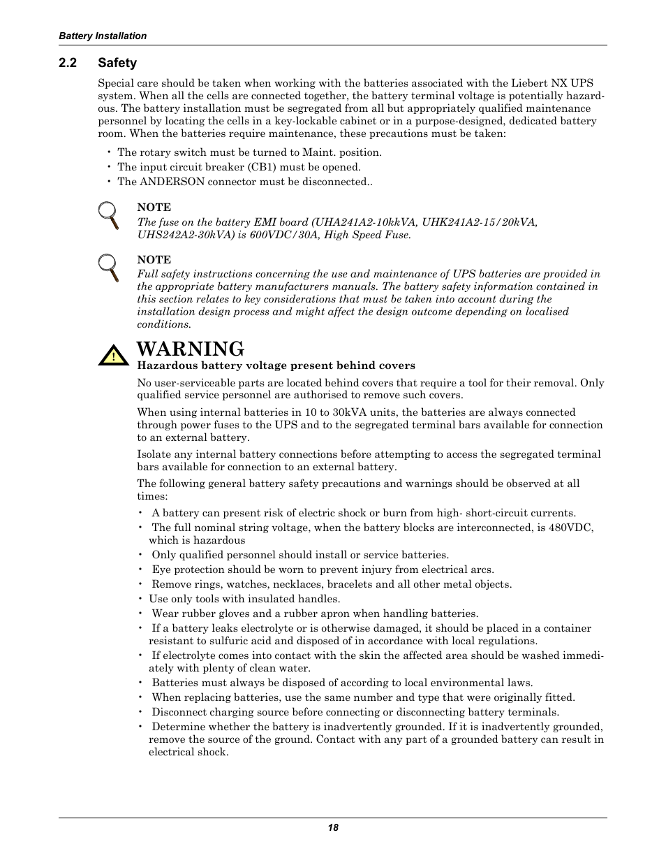 2 safety, Safety, Warning | Liebert Emerson NX UPS System User Manual | Page 26 / 88