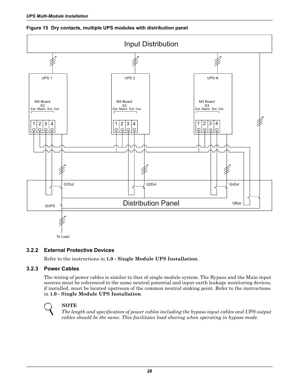 2 external protective devices, 3 power cables, External protective devices | Power cables, Input distribution distribution panel | Liebert Emerson NX UPS System User Manual | Page 36 / 88
