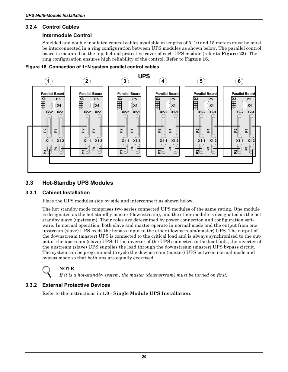 4 control cables, Intermodule control, 3 hot-standby ups modules | 1 cabinet installation, 2 external protective devices, Control cables, Hot-standby ups modules, Cabinet installation, External protective devices, 4 control cables intermodule control | Liebert Emerson NX UPS System User Manual | Page 37 / 88