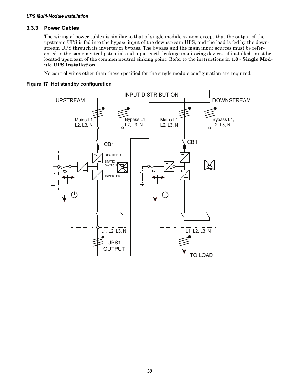 3 power cables, Figure 17 hot standby configuration, Power cables | Liebert Emerson NX UPS System User Manual | Page 38 / 88