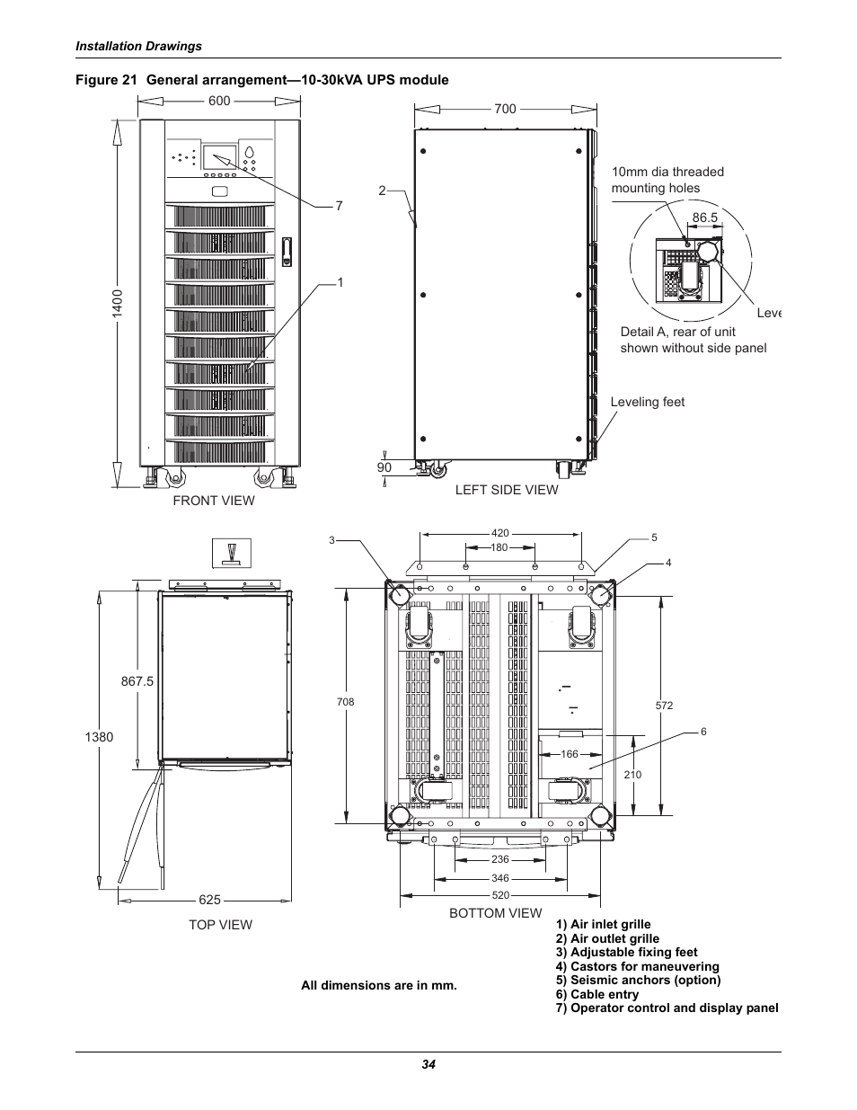 Figure 21 general arrangement-10-30kva ups module, Figure 21 general arrangement—10-30kva ups module | Liebert Emerson NX UPS System User Manual | Page 42 / 88