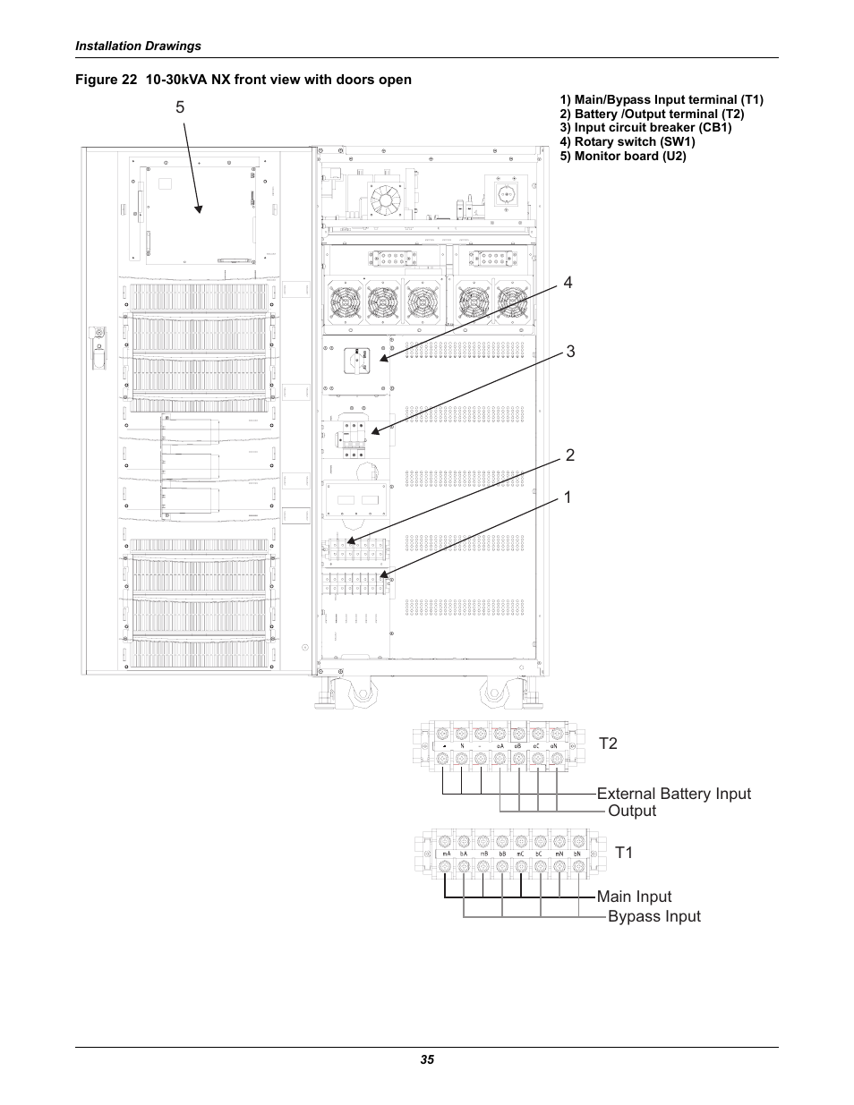 Figure 22 10-30kva nx front view with doors open | Liebert Emerson NX UPS System User Manual | Page 43 / 88