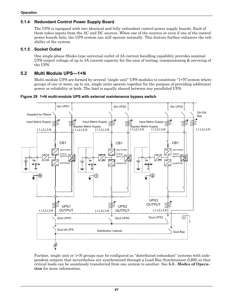4 redundant control power supply board, 5 socket outlet, 2 multi module ups-1+n | Redundant control power supply board, Socket outlet, Multi module ups—1+n, 2 multi module ups—1+n | Liebert Emerson NX UPS System User Manual | Page 49 / 88