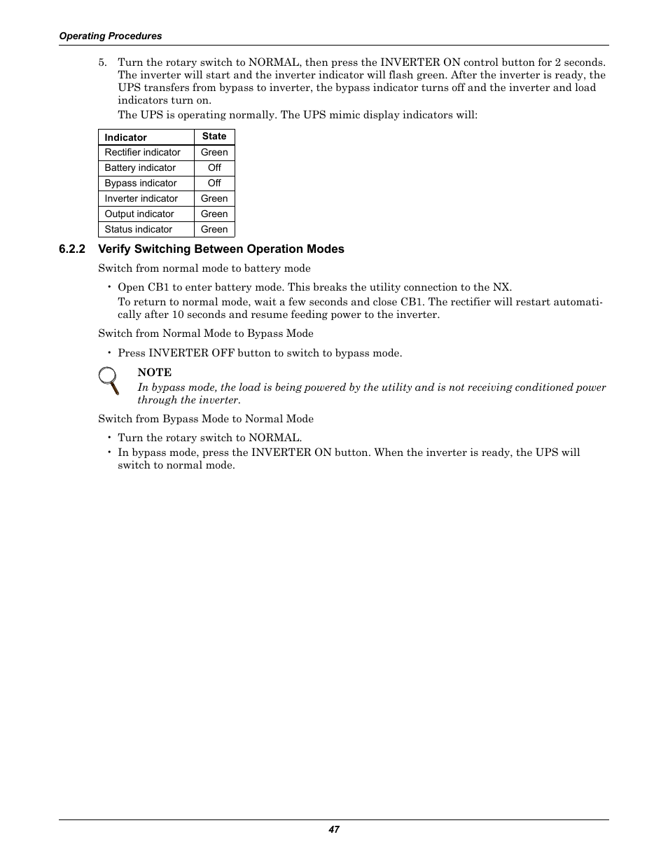 2 verify switching between operation modes, Verify switching between operation modes | Liebert Emerson NX UPS System User Manual | Page 55 / 88