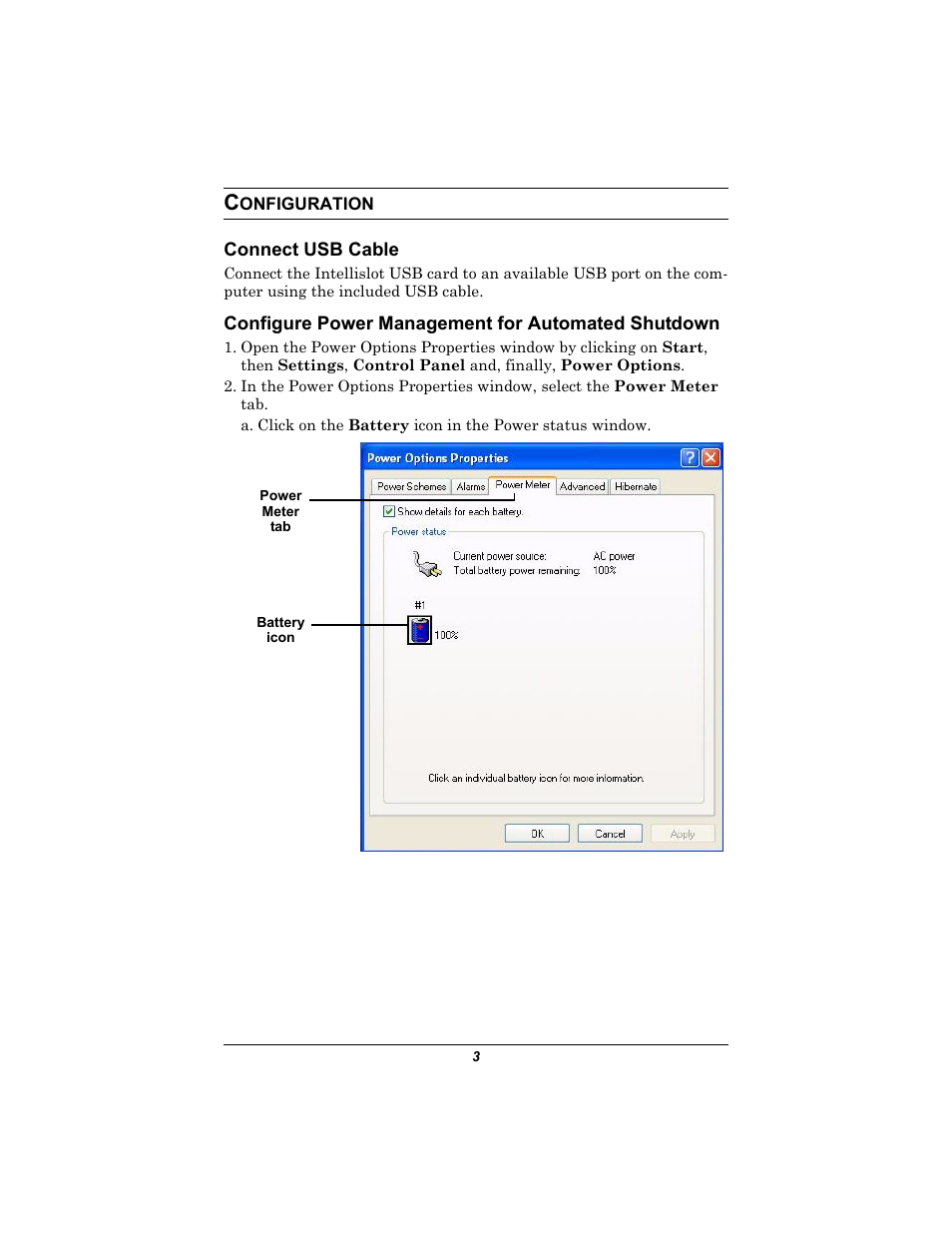 Configuration, Connect usb cable, Configure power management for automated shutdown | Onfiguration | Liebert Computer Drive User Manual | Page 7 / 12