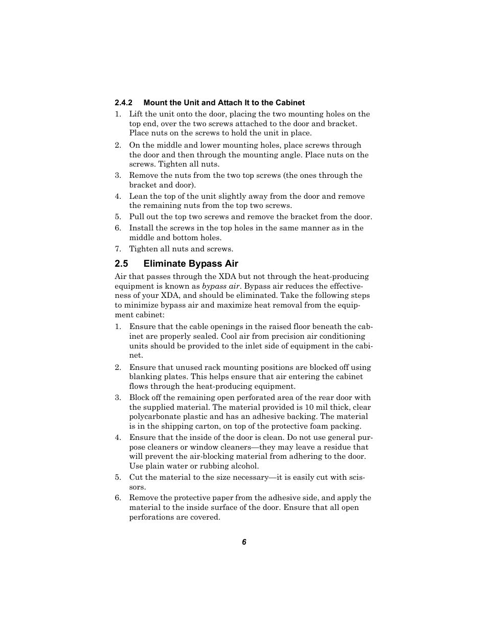 2 mount the unit and attach it to the cabinet, 5 eliminate bypass air | Liebert Air Flow Enhander XDA User Manual | Page 10 / 16