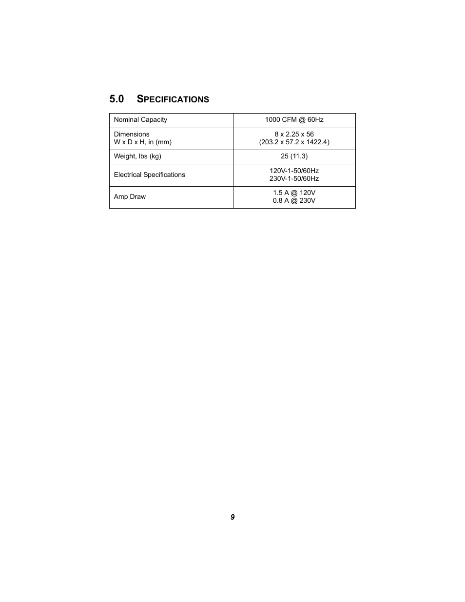 0 specifications, Specifications | Liebert Air Flow Enhander XDA User Manual | Page 13 / 16