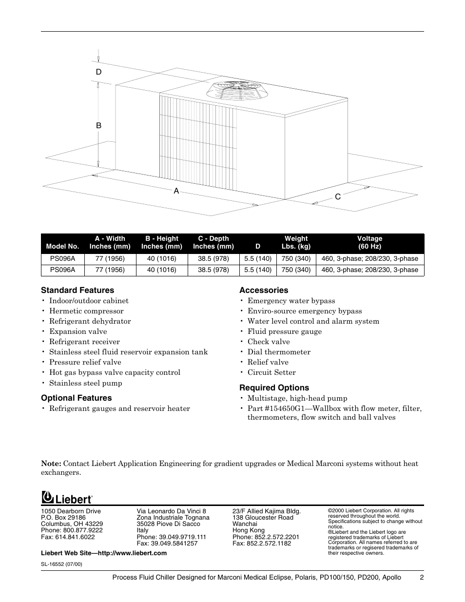 Liebert Process Fluid Chiller PS096A User Manual | Page 2 / 2