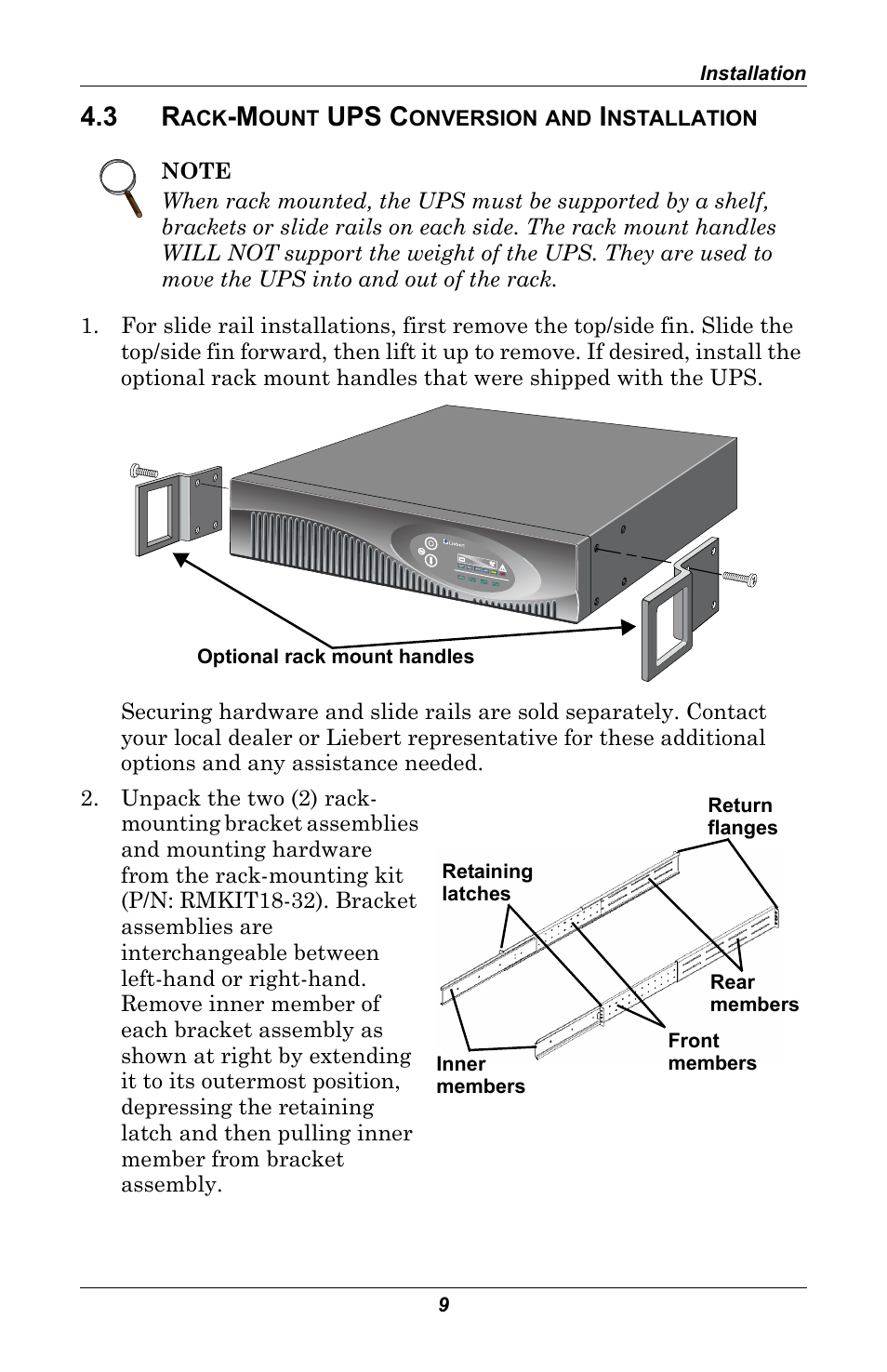 3 rack-mount ups conversion and installation, Rack-mount ups conversion and installation, Or 4.3 | Ups c | Liebert GXT 2U User Manual | Page 13 / 44