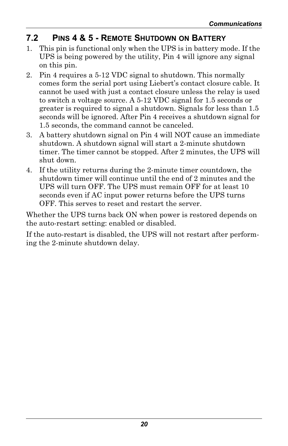 2 pins 4 & 5 - remote shutdown on battery, Pins 4 & 5 - remote shutdown on battery, 4 & 5 - r | Liebert GXT 2U User Manual | Page 24 / 44