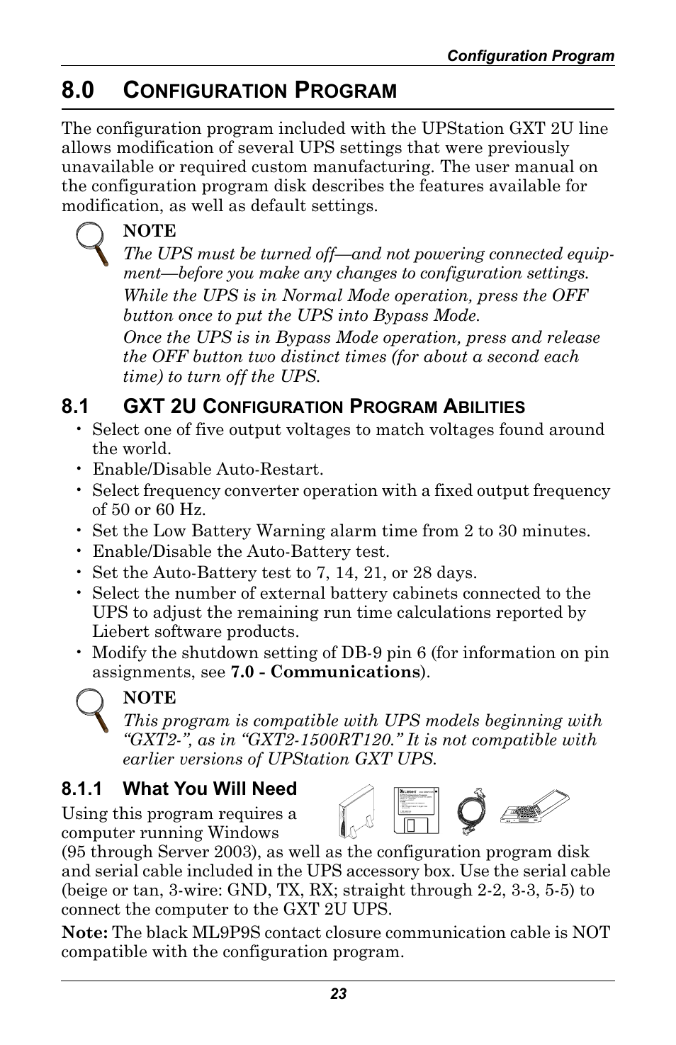 0 configuration program, 1 gxt 2u configuration program abilities, 1 what you will need | Onfiguration, Rogram, Gxt 2u configuration program abilities, What you will need, 0 - configuration program, Gram abilities ), 1 gxt 2u c | Liebert GXT 2U User Manual | Page 27 / 44