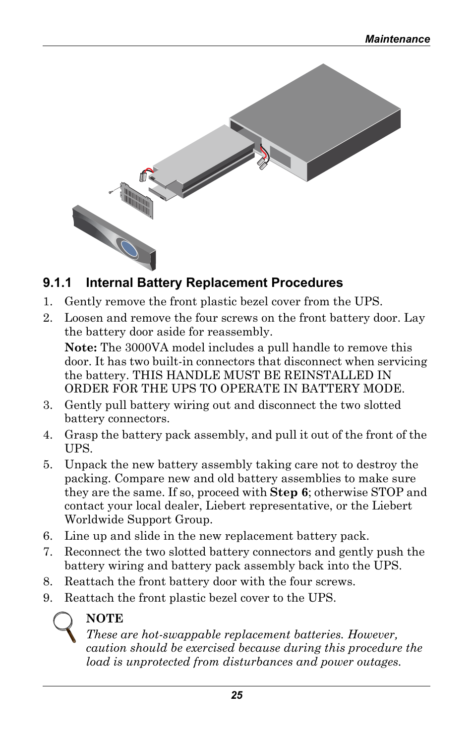 1 internal battery replacement procedures, Internal battery replacement procedures | Liebert GXT 2U User Manual | Page 29 / 44