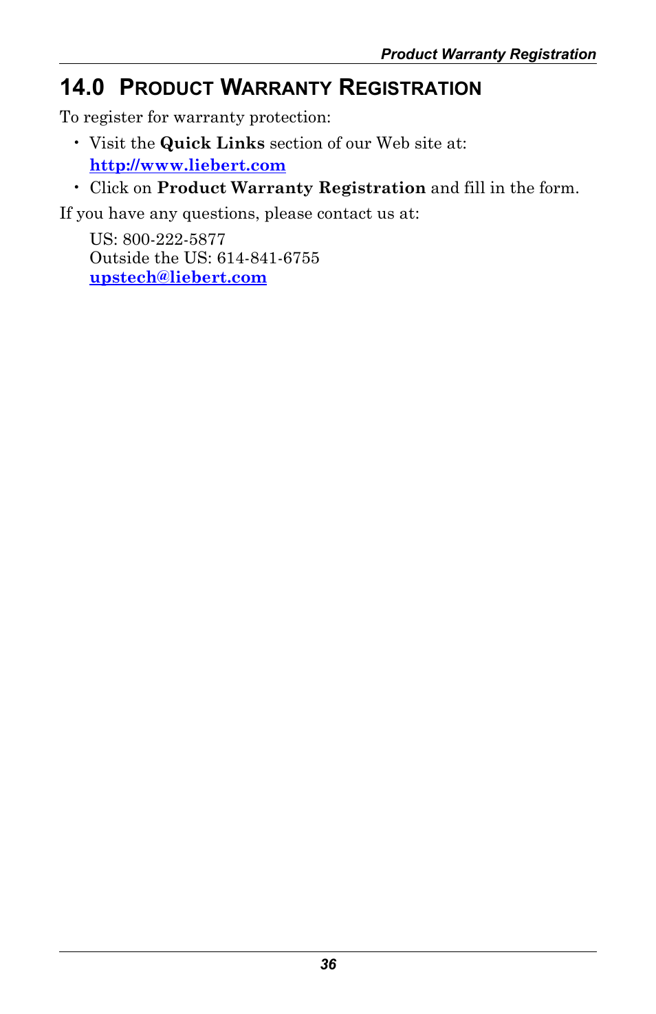 0 product warranty registration, Roduct, Arranty | Egistration | Liebert GXT 2U User Manual | Page 40 / 44