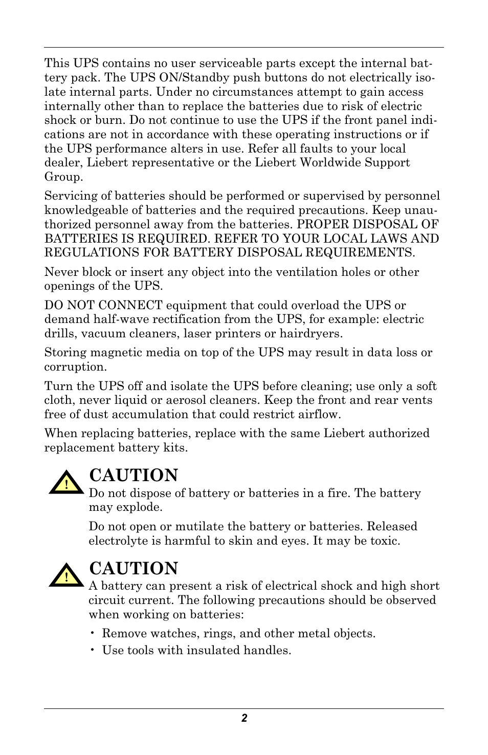 Caution | Liebert GXT 2U User Manual | Page 6 / 44