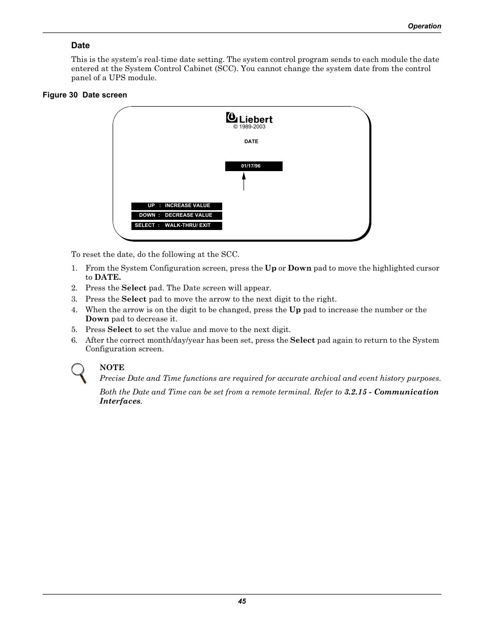 Date, Figure 30 date screen | Liebert 1000kVA User Manual | Page 51 / 120