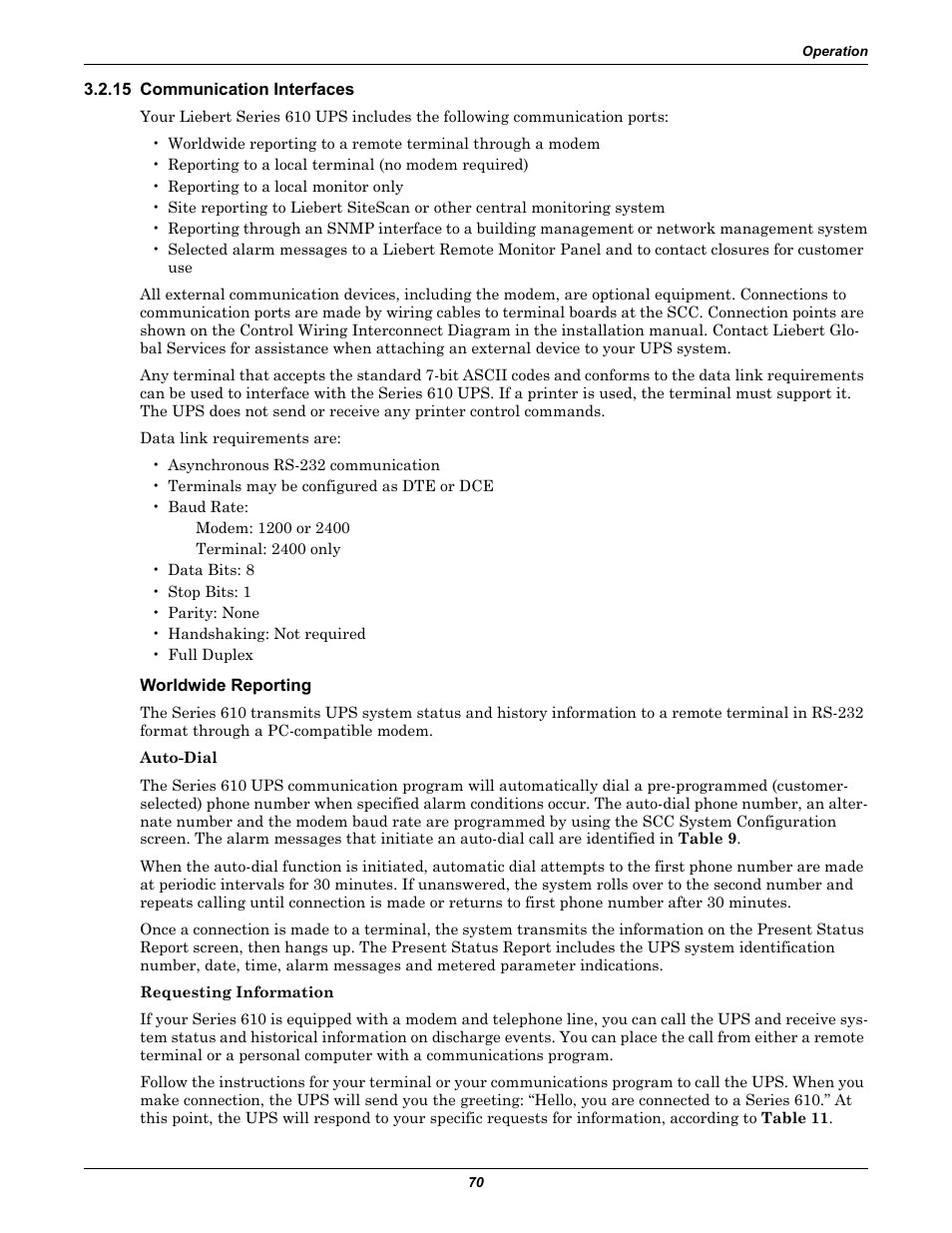 15 communication interfaces, Worldwide reporting, Communication interfaces | See 3.2.15 - com, Munication interfaces for more information | Liebert 1000kVA User Manual | Page 76 / 120