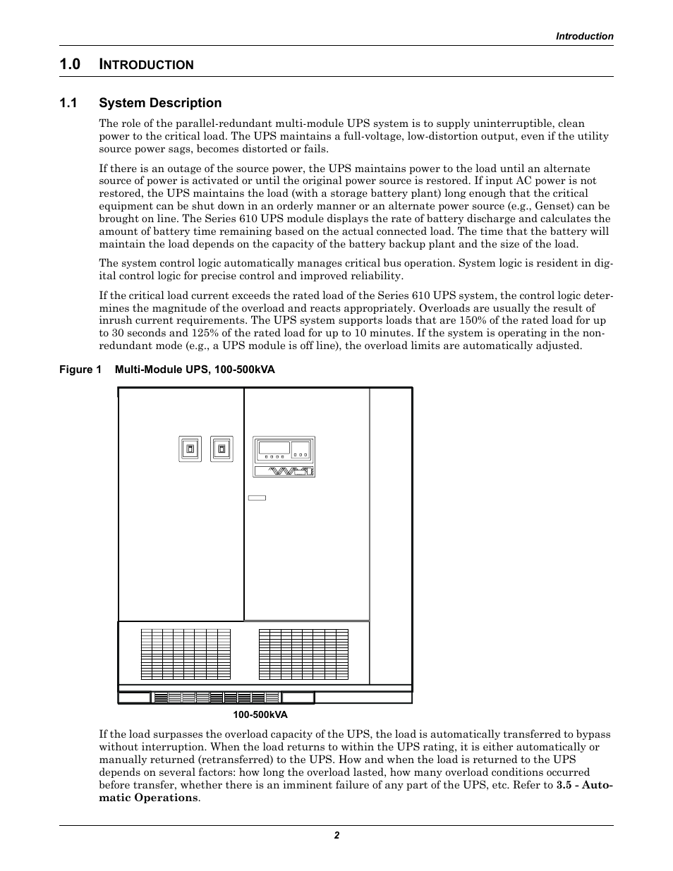 0 introduction, 1 system description, Figure 1 multi-module ups, 100-500kva | Ntroduction, System description, Multi-module ups, 100-500kva | Liebert 1000kVA User Manual | Page 8 / 120