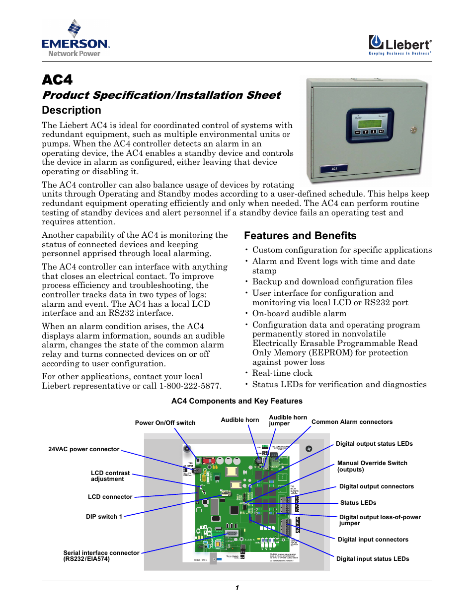 Liebert Autochangeover Controllers AC4 User Manual | 4 pages