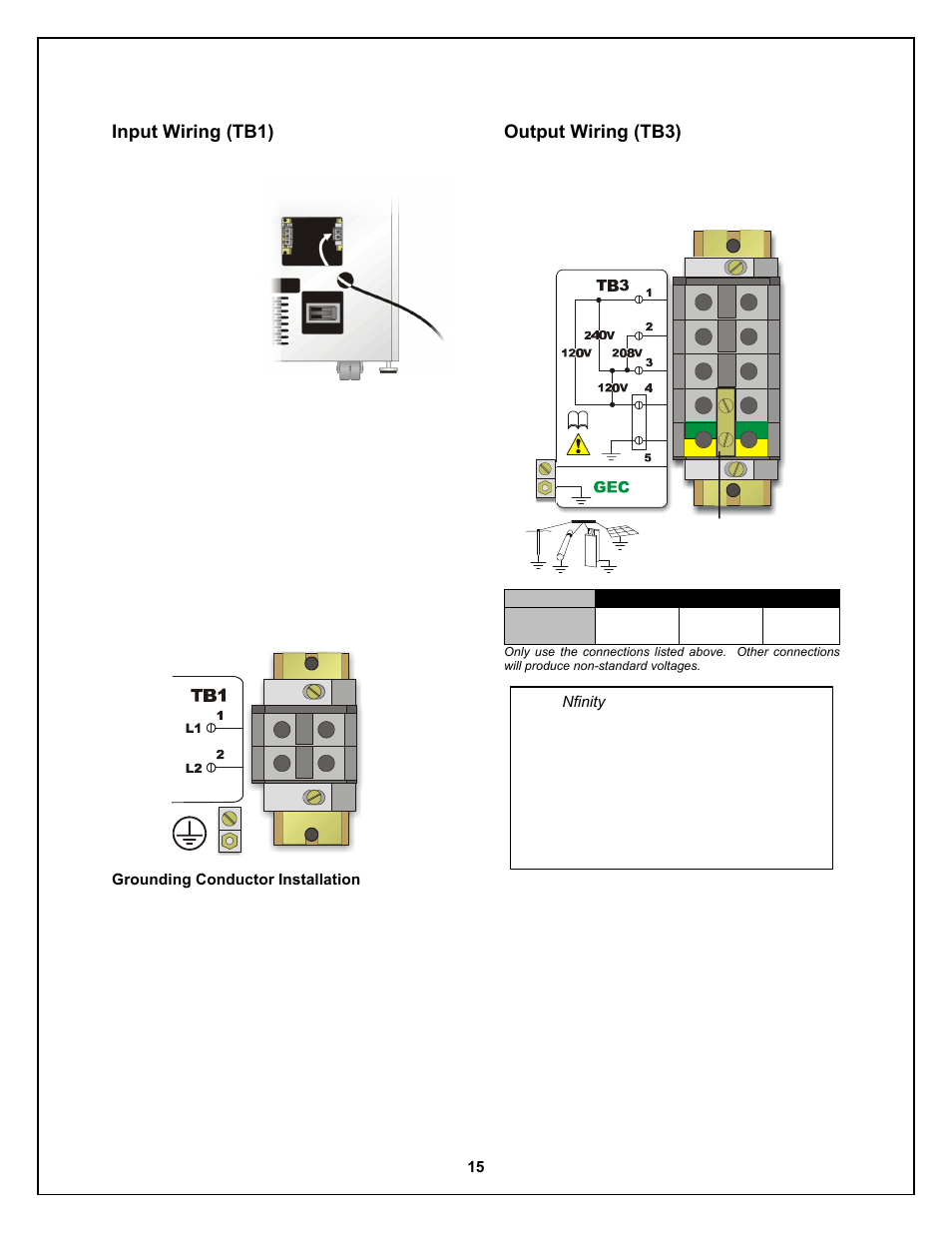 Input wiring (tb1), Output wiring (tb3) | Liebert Nfinity 208 V / 240 V 60Hz User Manual | Page 17 / 45