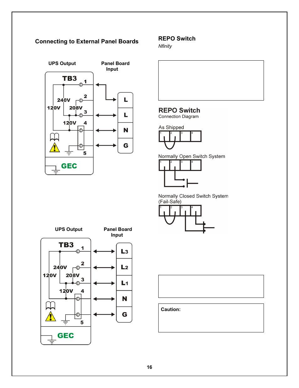 Connecting to external panel boards, Repo switch | Liebert Nfinity 208 V / 240 V 60Hz User Manual | Page 18 / 45