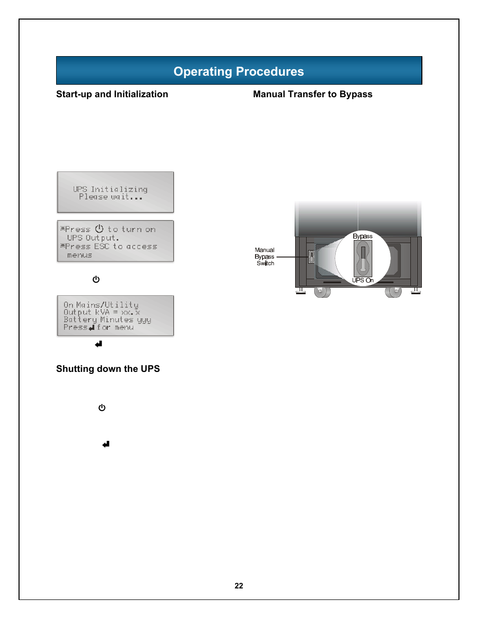 Operating procedures | Liebert Nfinity 208 V / 240 V 60Hz User Manual | Page 24 / 45