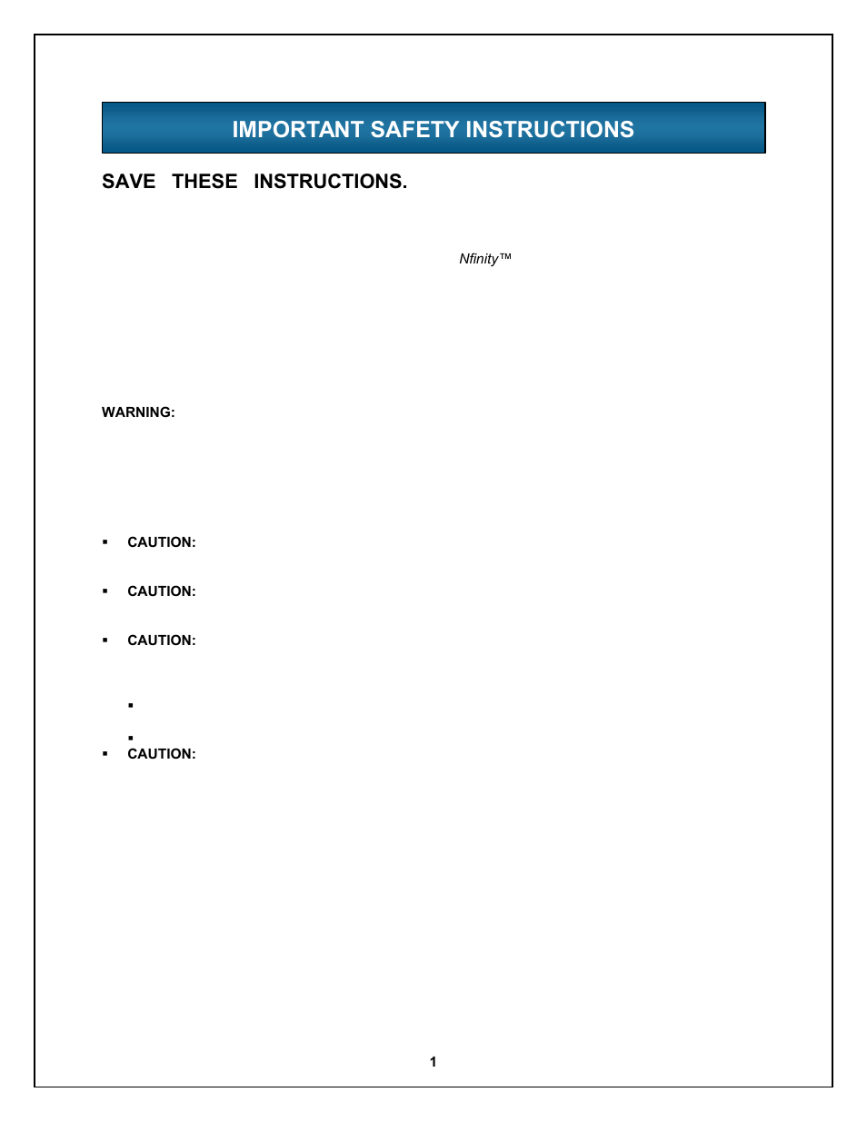 Important safety instructions, Save these instructions | Liebert Nfinity 208 V / 240 V 60Hz User Manual | Page 3 / 45