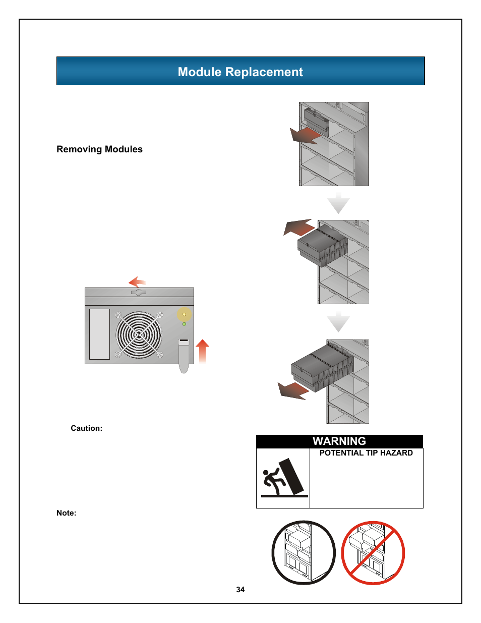 Module replacement, Warning | Liebert Nfinity 208 V / 240 V 60Hz User Manual | Page 36 / 45