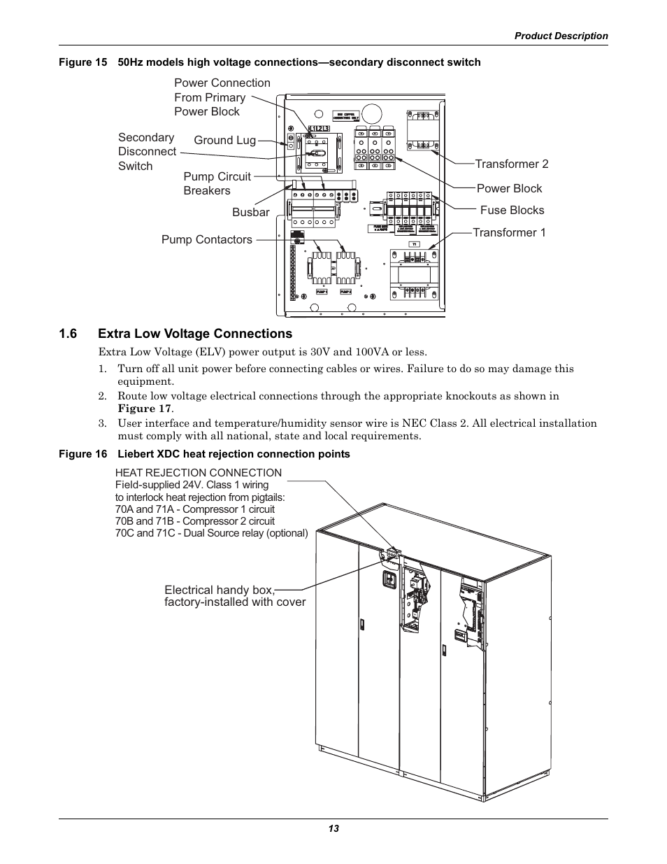 6 extra low voltage connections, Extra low voltage connections | Liebert Extreme Density Chiller XDC User Manual | Page 19 / 64