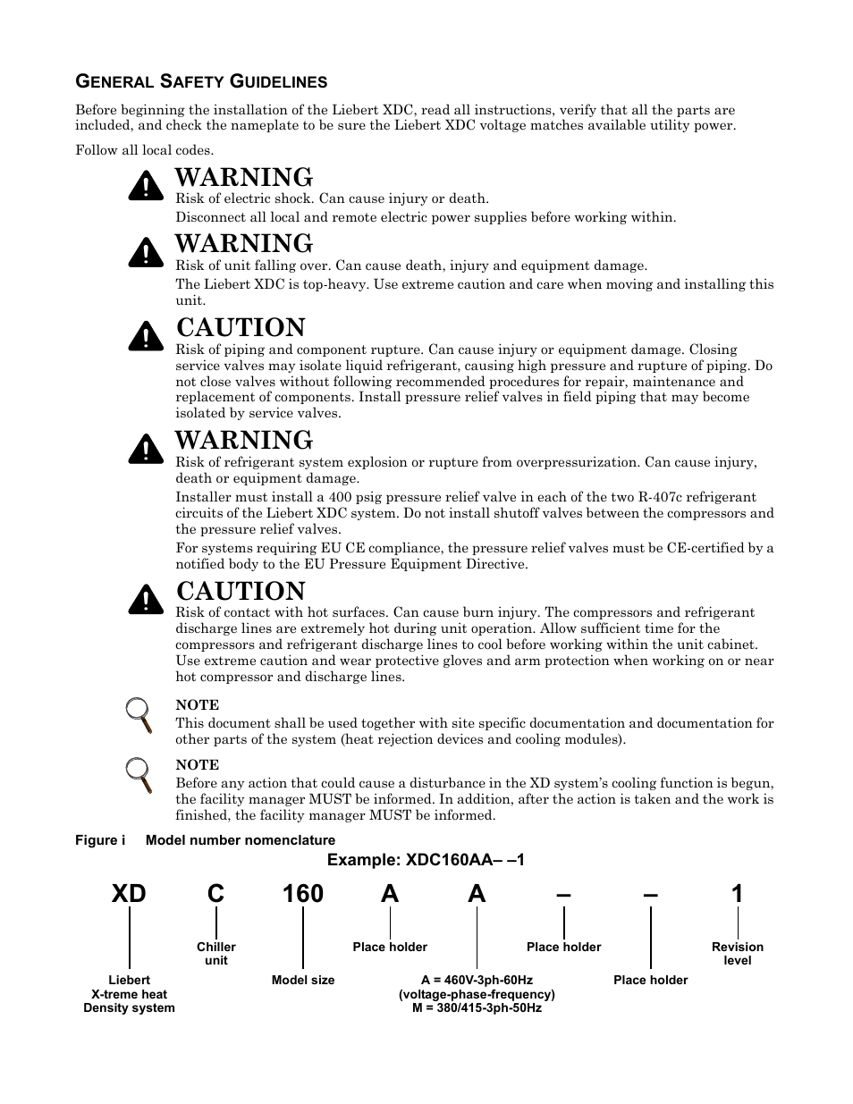 General safety guidelines, Warning, Caution | Xd c 160 – 1 | Liebert Extreme Density Chiller XDC User Manual | Page 2 / 64