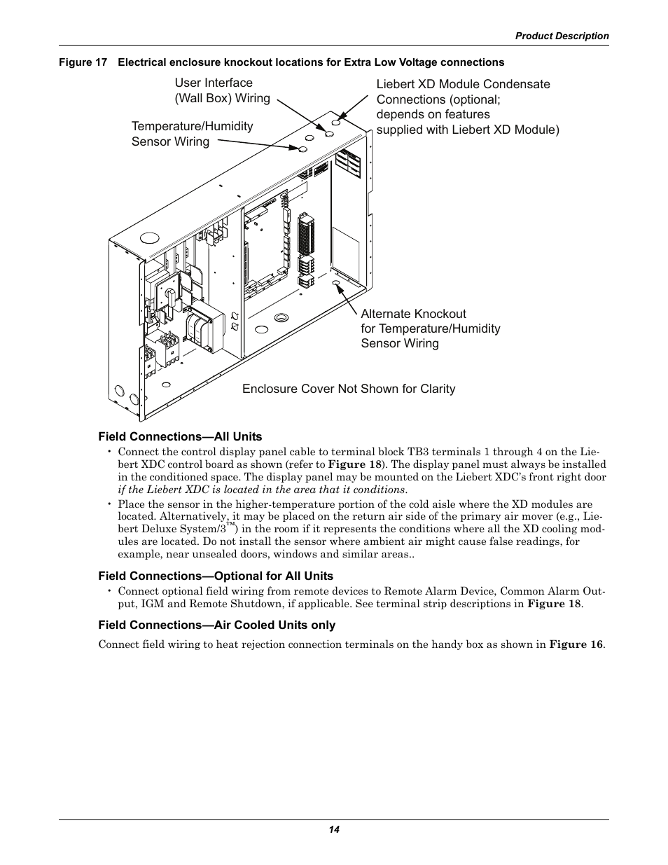 Field connections—all units, Field connections—optional for all units, Field connections—air cooled units only | Liebert Extreme Density Chiller XDC User Manual | Page 20 / 64