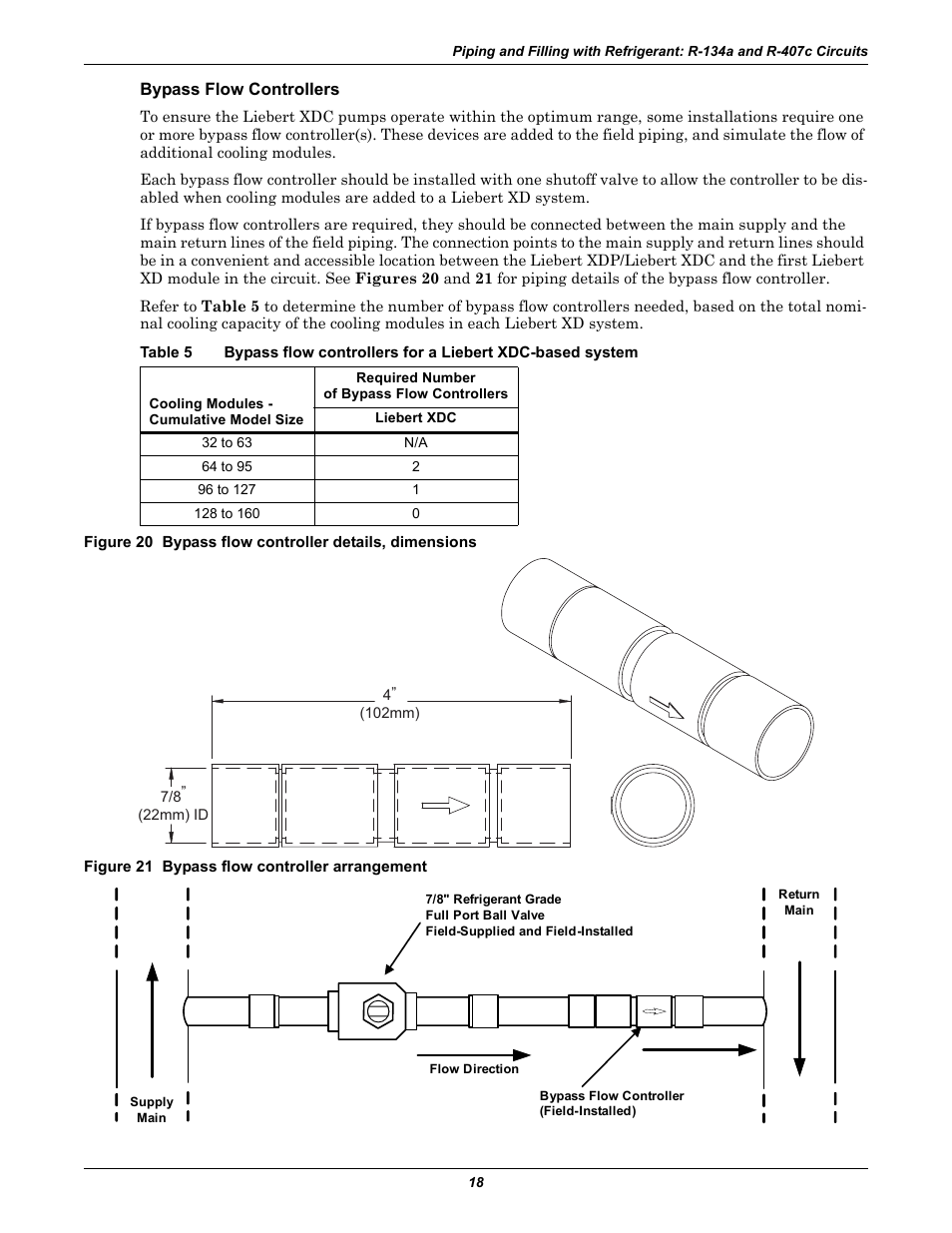 Bypass flow controllers, Figure 21 bypass flow controller arrangement, Table 5 | Liebert Extreme Density Chiller XDC User Manual | Page 24 / 64