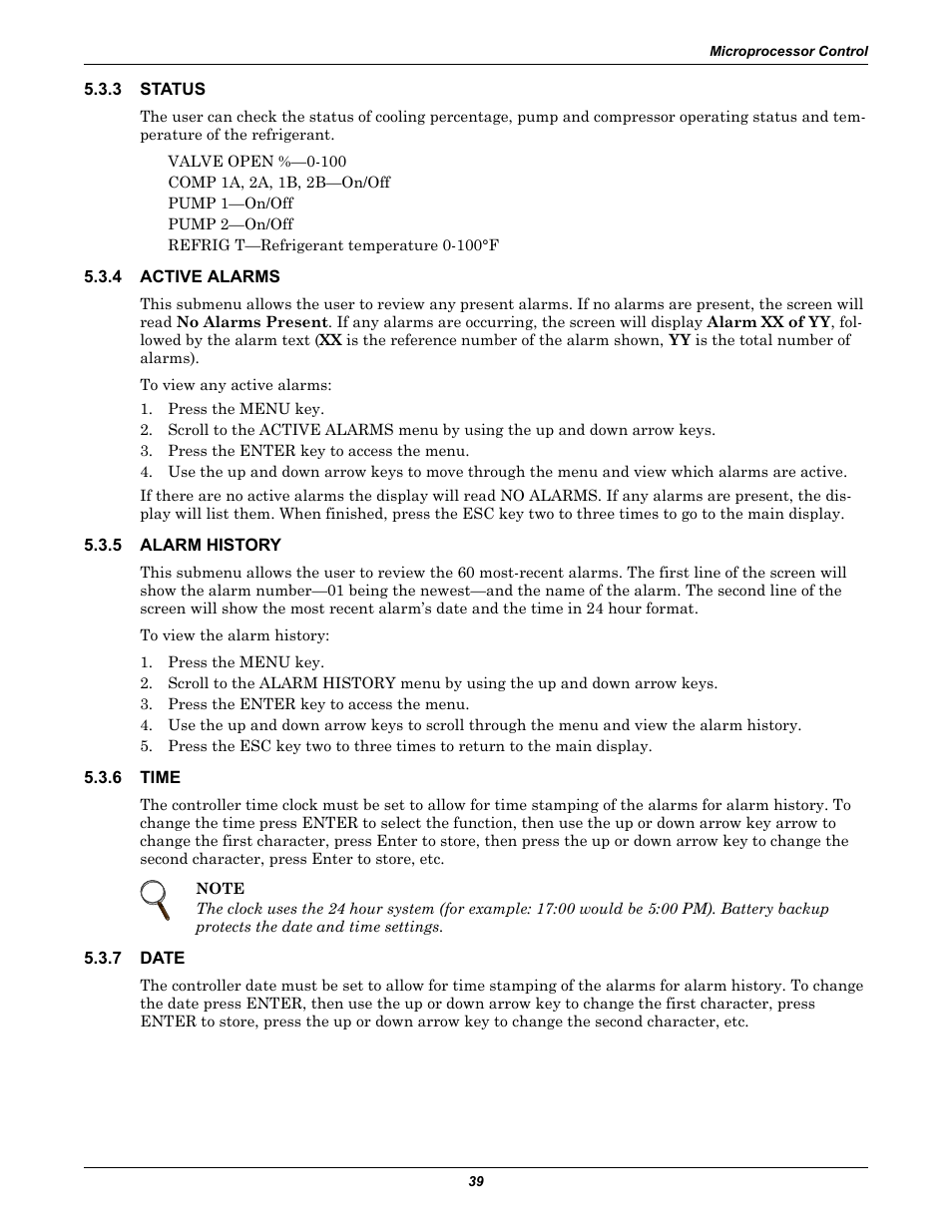 3 status, 4 active alarms, 5 alarm history | 6 time, 7 date, Status, Active alarms, Alarm history, Time, Date | Liebert Extreme Density Chiller XDC User Manual | Page 45 / 64
