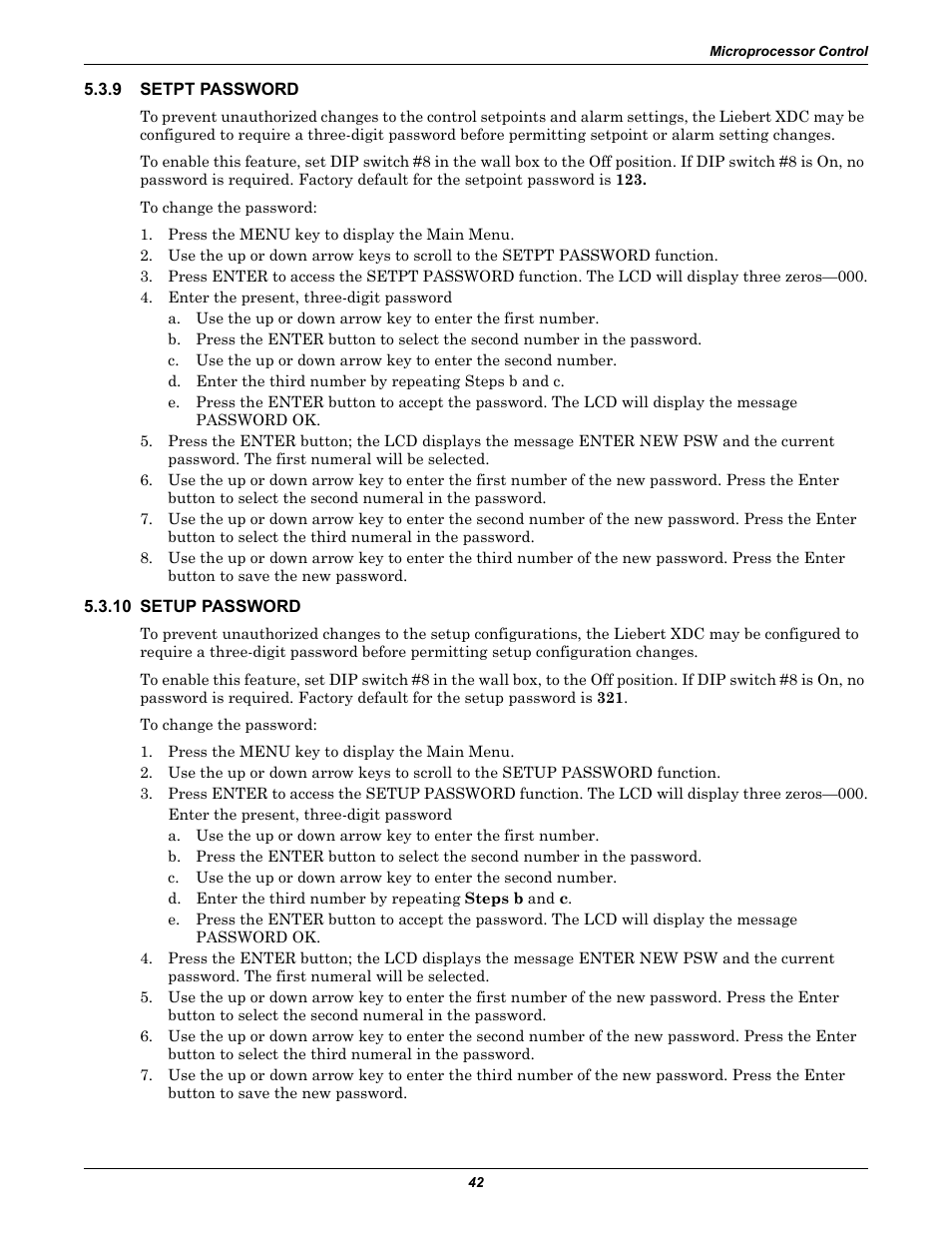 9 setpt password, 10 setup password, Setpt password | Liebert Extreme Density Chiller XDC User Manual | Page 48 / 64