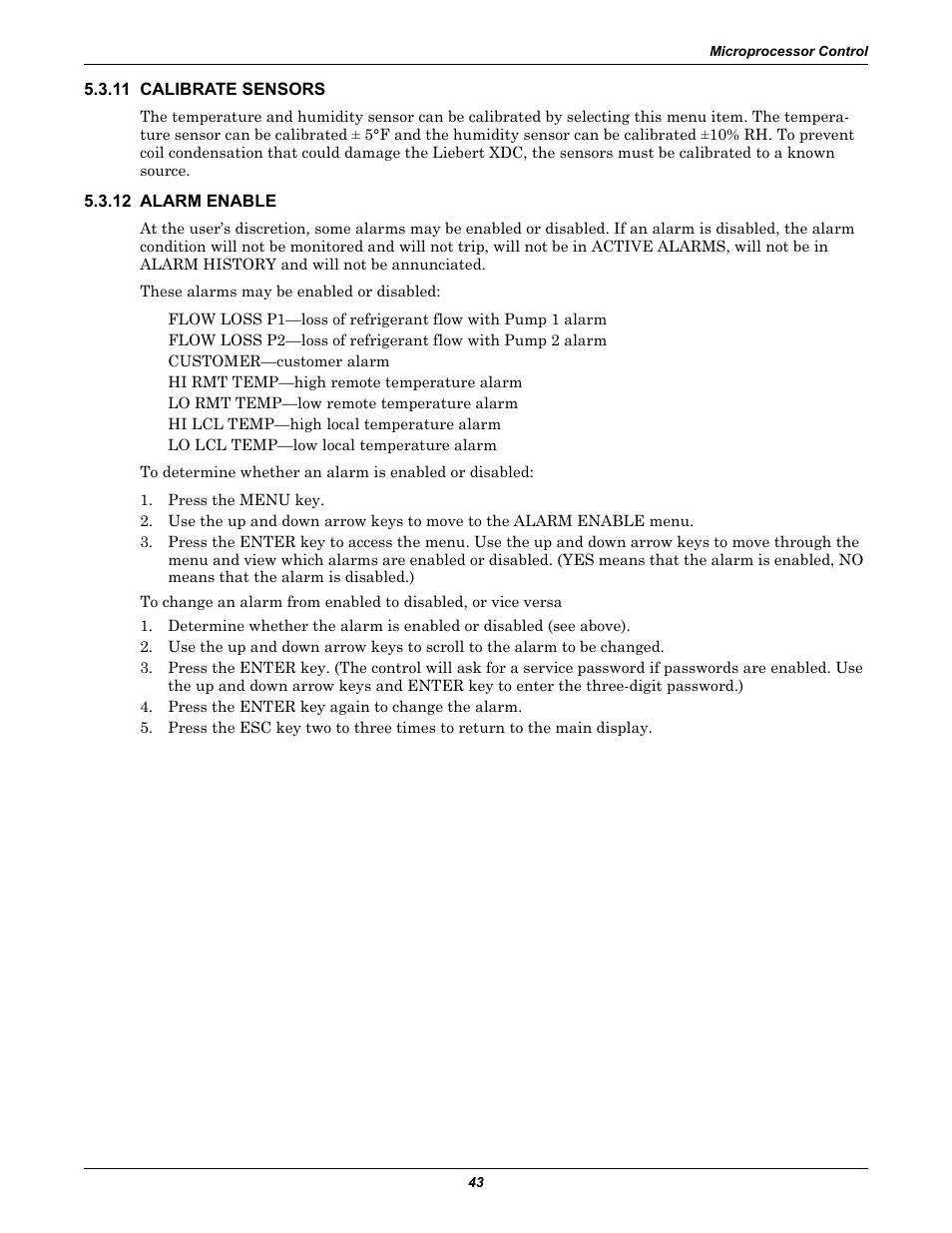 11 calibrate sensors, 12 alarm enable, 11 calibrate sensors 5.3.12 alarm enable | Liebert Extreme Density Chiller XDC User Manual | Page 49 / 64