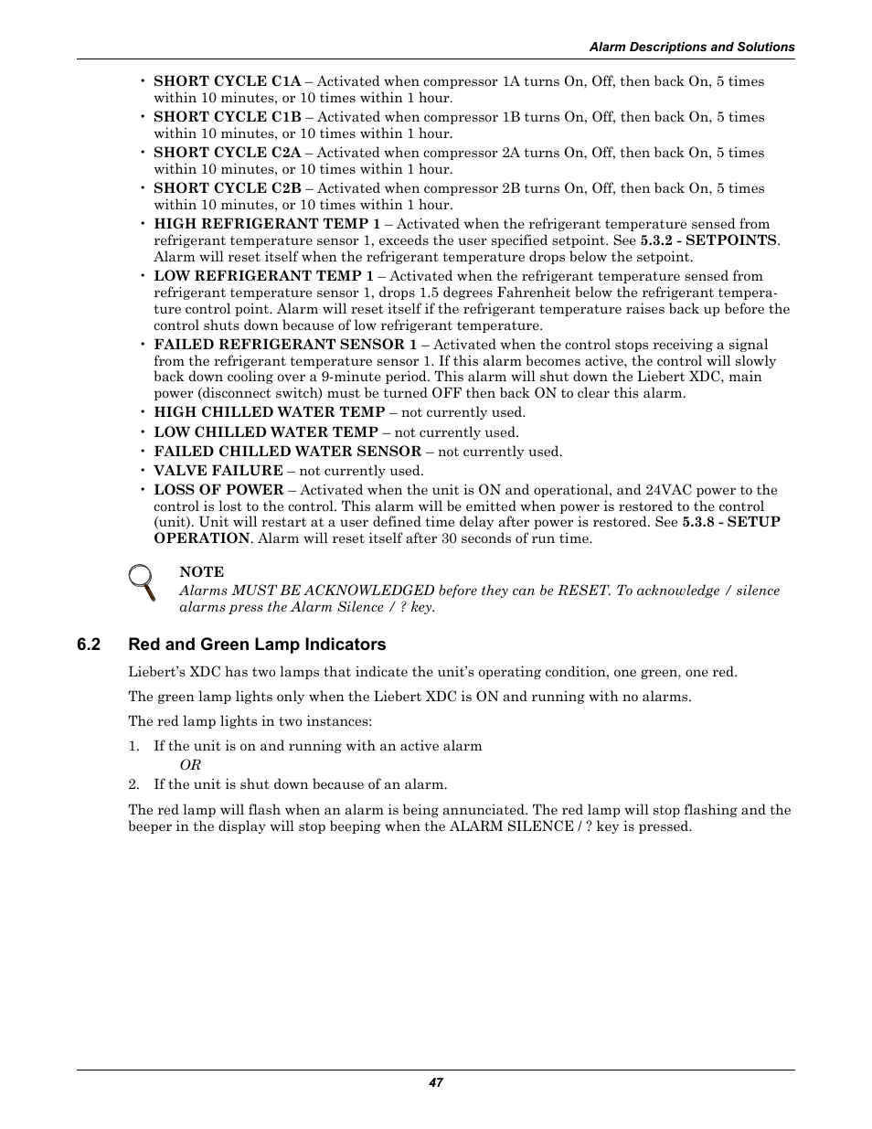 2 red and green lamp indicators, Red and green lamp indicators | Liebert Extreme Density Chiller XDC User Manual | Page 53 / 64