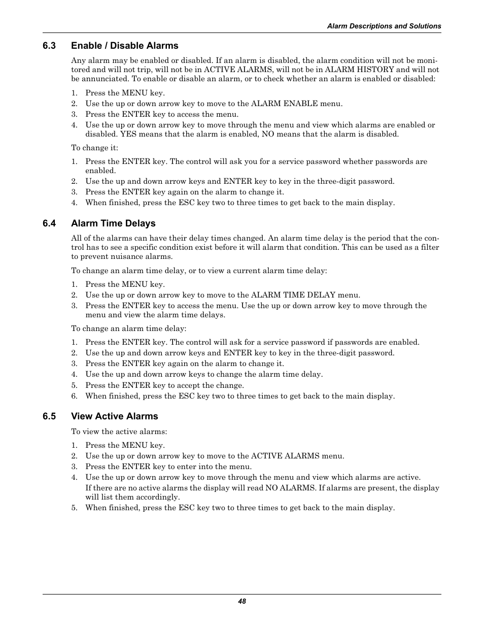 3 enable / disable alarms, 4 alarm time delays, 5 view active alarms | Enable / disable alarms, Alarm time delays, View active alarms | Liebert Extreme Density Chiller XDC User Manual | Page 54 / 64