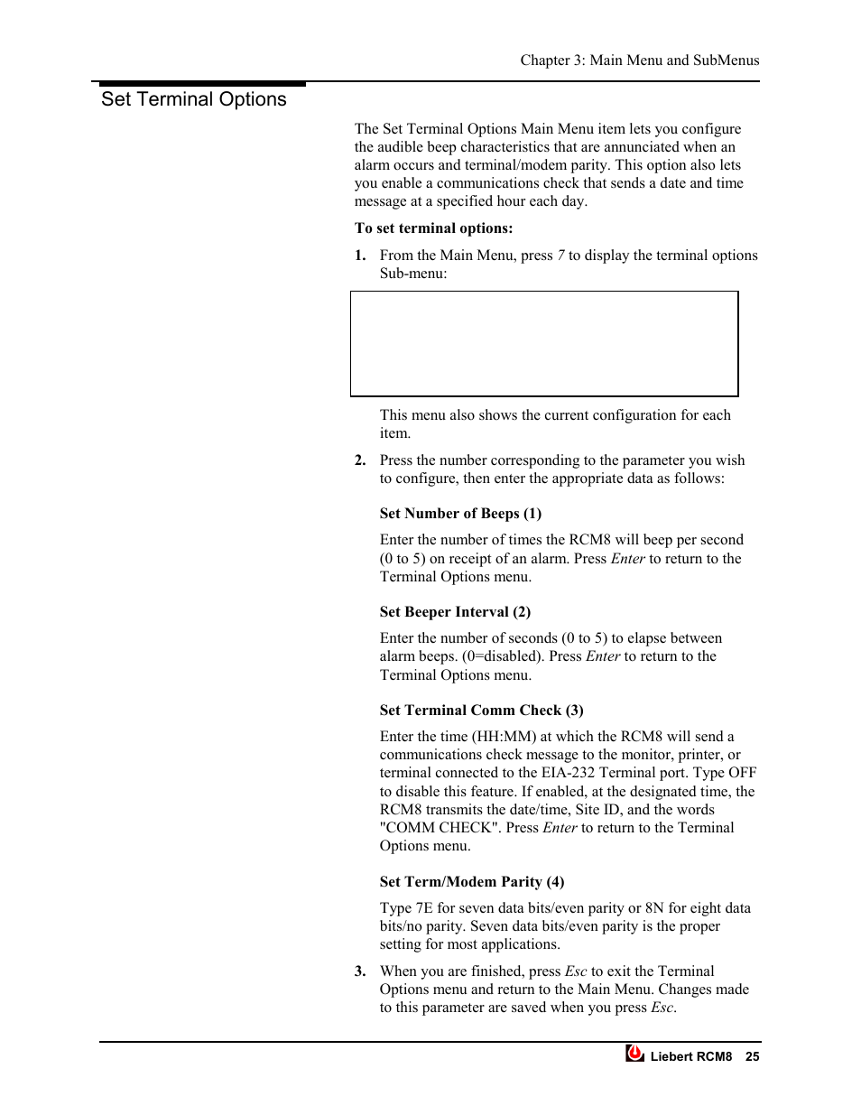 Set terminal options | Liebert RCM8DO User Manual | Page 31 / 46