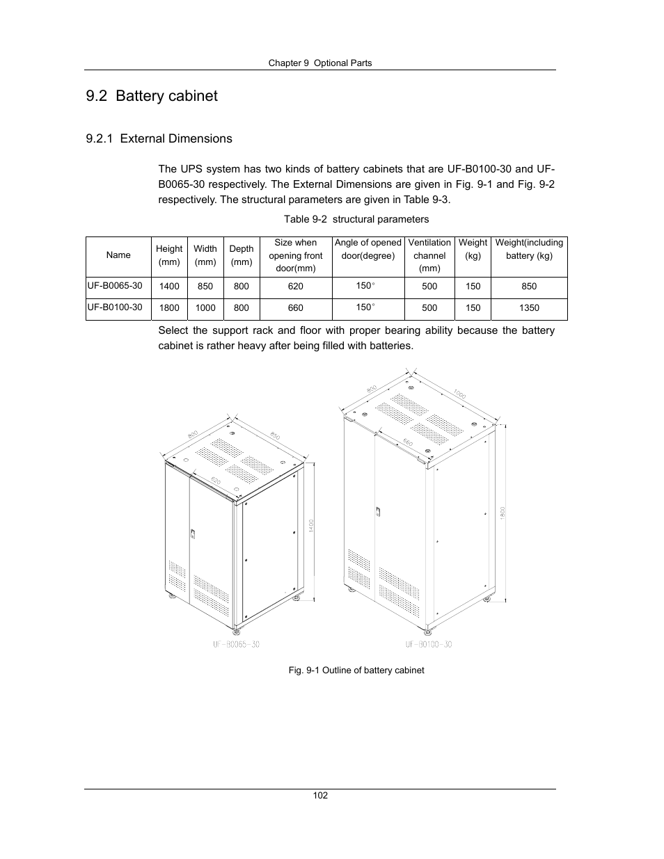 2 battery cabinet, 1 external dimensions | Liebert UPS System User Manual | Page 108 / 121
