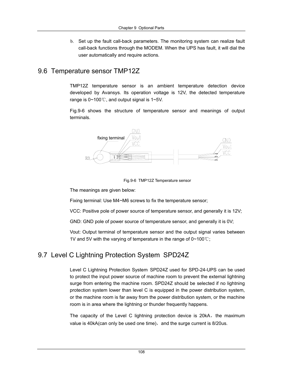 6 temperature sensor tmp12z, 7 level c lightning protection system spd24z | Liebert UPS System User Manual | Page 114 / 121