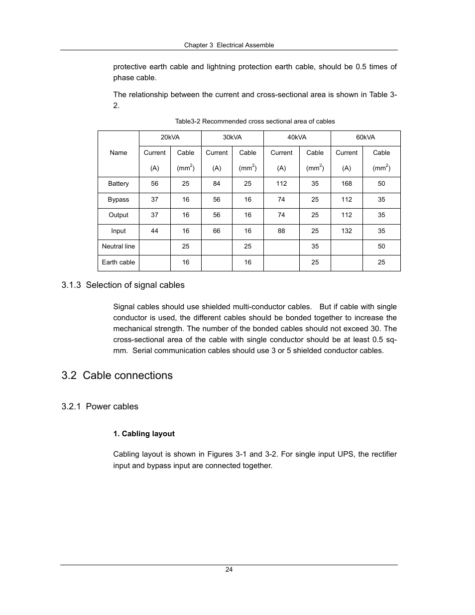 2 cable connections, 3 selection of signal cables, 1 power cables | Liebert UPS System User Manual | Page 30 / 121
