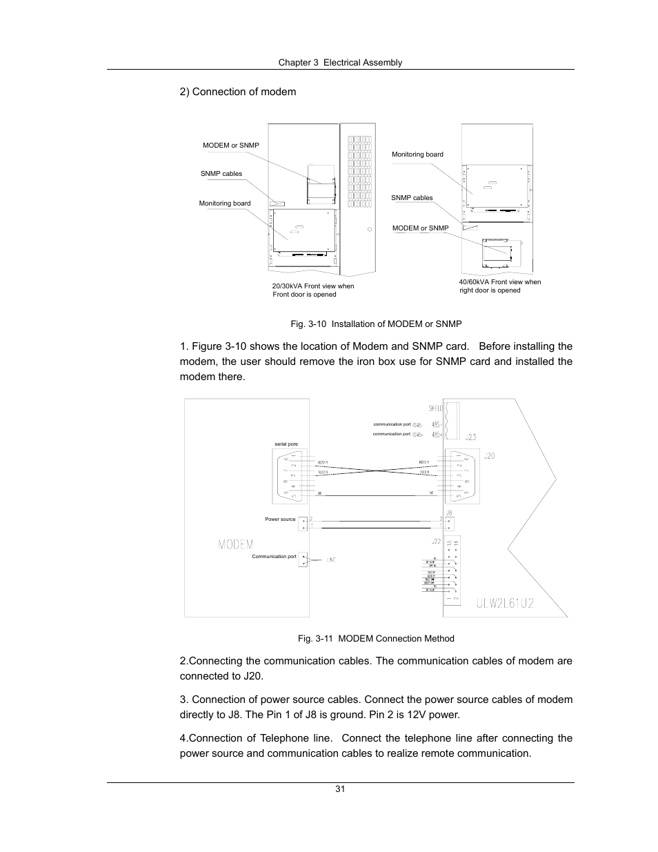 2) connection of modem | Liebert UPS System User Manual | Page 37 / 121
