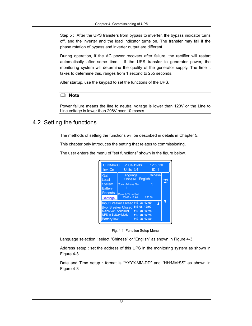2 setting the functions | Liebert UPS System User Manual | Page 44 / 121