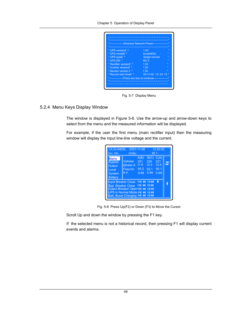 4 menu keys display window | Liebert UPS System User Manual | Page 55 / 121