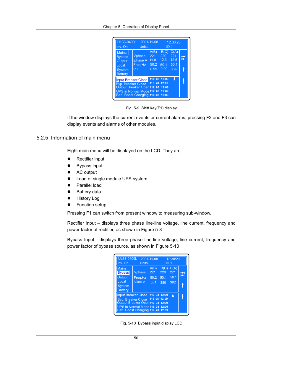 5 information of main menu | Liebert UPS System User Manual | Page 56 / 121
