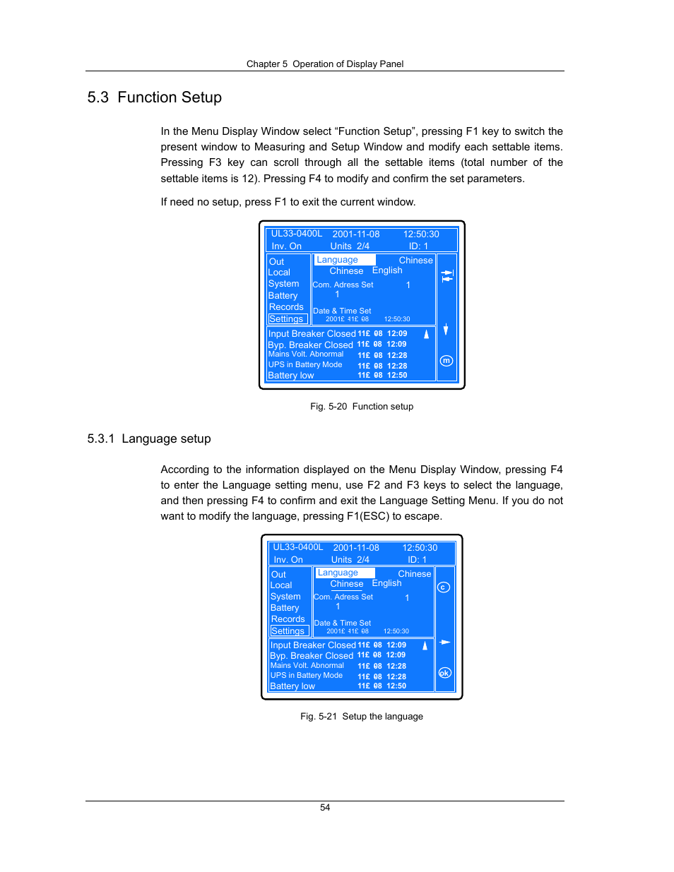 3 function setup, 1 language setup | Liebert UPS System User Manual | Page 60 / 121