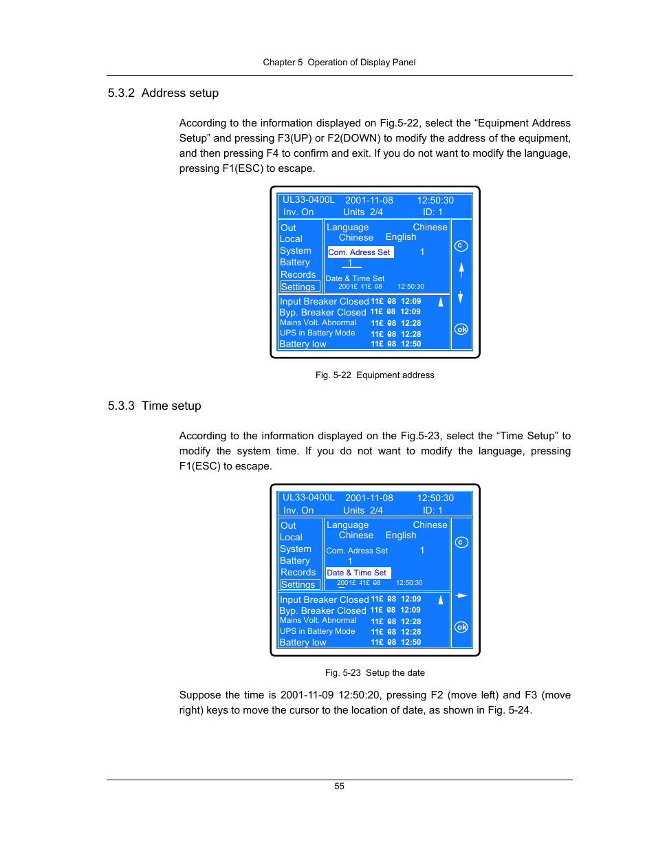 2 address setup, 3 time setup | Liebert UPS System User Manual | Page 61 / 121