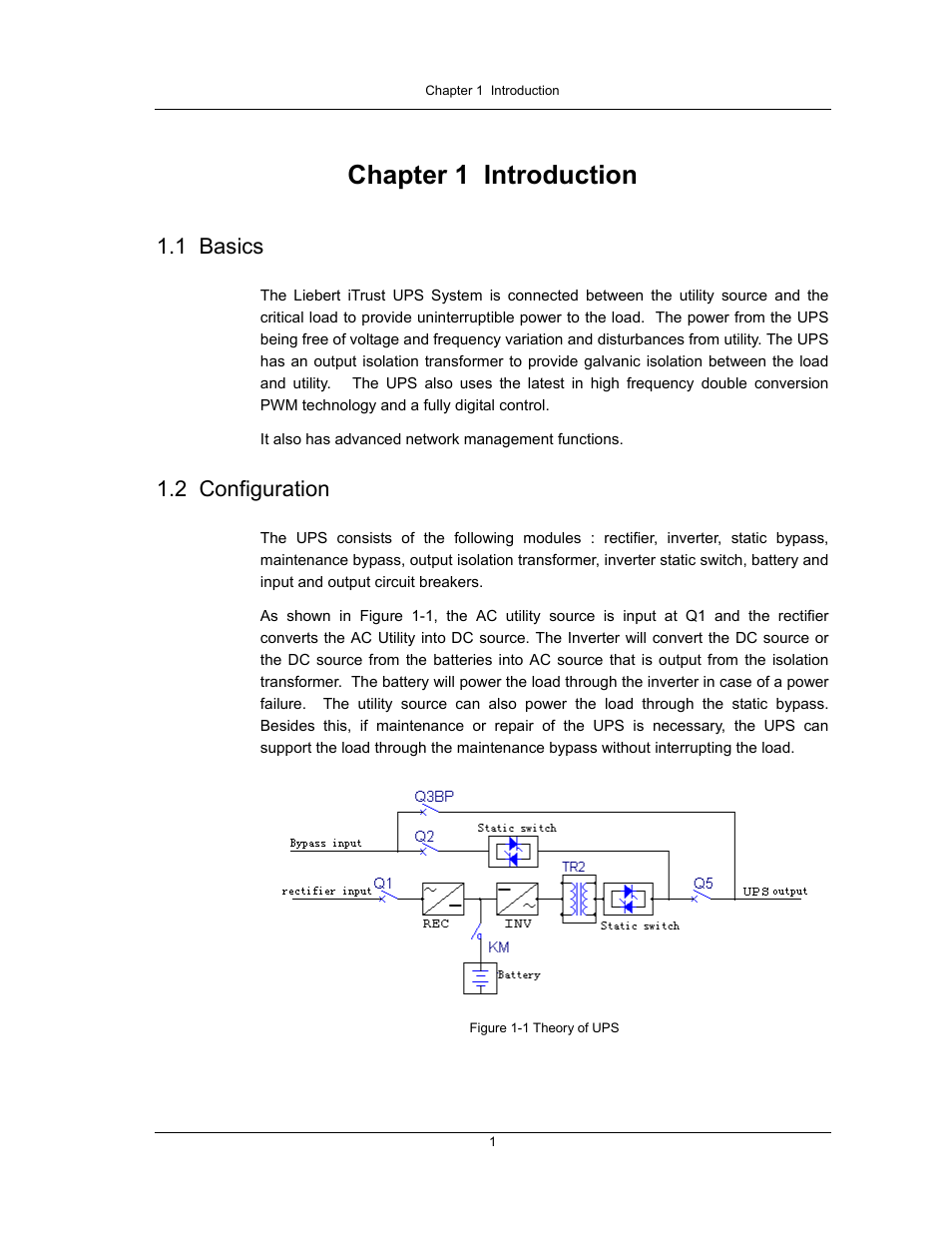 Chapter 1 introduction, 1 basics, 2 configuration | Liebert UPS System User Manual | Page 7 / 121